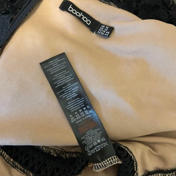 Little Black Dress Lace Overlay Cream Lining Knee Ruffles Layered SZ 14 BooHoo - Picture 8 of 12